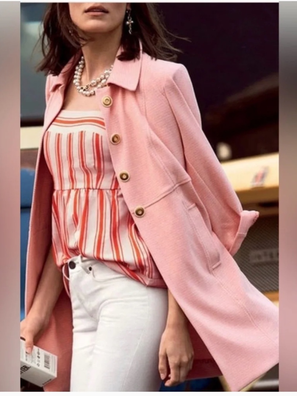 NWT CAbi Blush Pink Textured Button Closure Take 5 Topper Jacket Medium